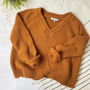 ✨ Madewell Arden Golden Pecan V-Neck Cropped Knit Sweater ✨